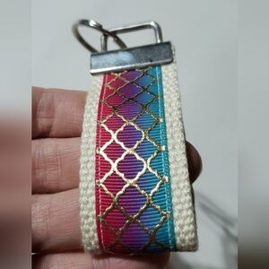 Pink Purple Quatrefoil print handmade Mini Key Fob, women's Keychain key holder